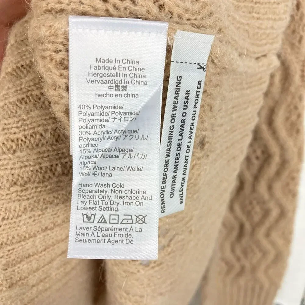 J Crew Women’s Pointelle Scallop Trim Sweater Beige Tan Crochet Eyelet Alpaca XL - Picture 8 of 8